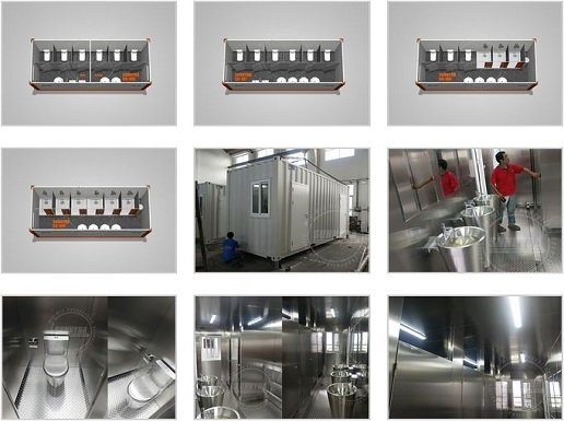 Inside a toilet trailer