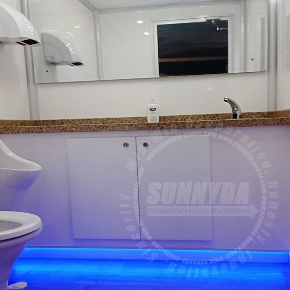 beautiful vanity with blue lights for luxury portable toilet trailer