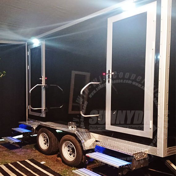 blue light for night event toilet trailer