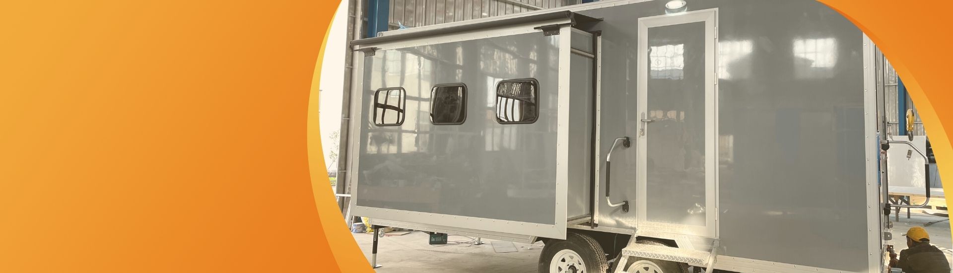 Portable Office Trailer with Bathroom banner